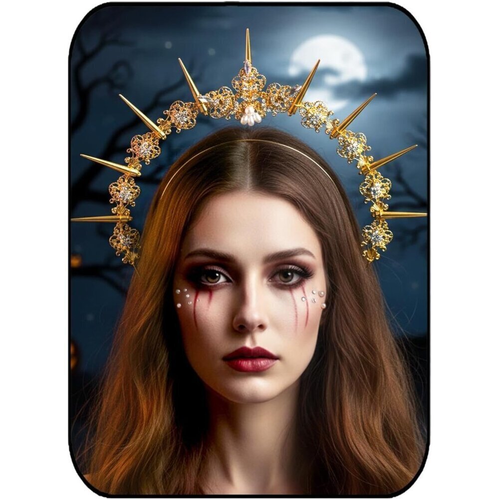 Gold Spike Crown Headband Goddess Halo Rhinestones Stars Halloween Accessory